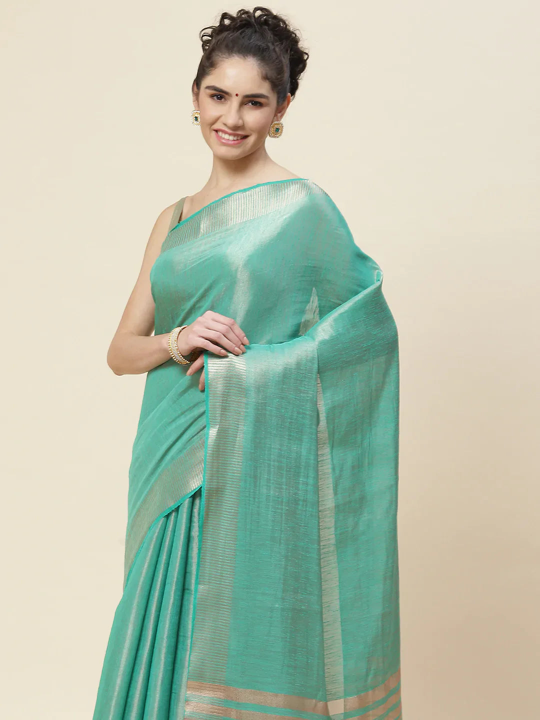Plain Zari Border  Handloom Woven Saree
