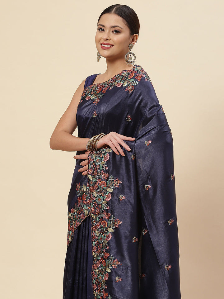 Floral Resham Booti Embroidered Crepe Saree