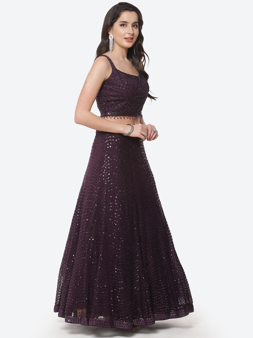 Sequin Net Lehenga Choli With Tassels Dupatta
