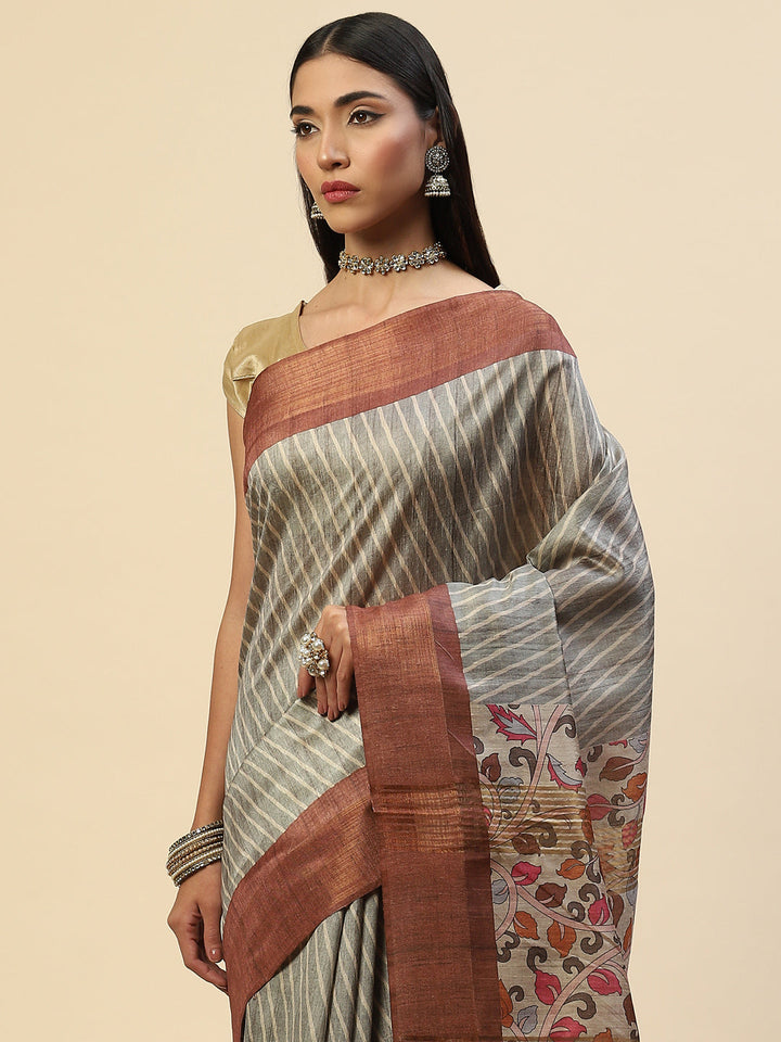 Kalamkari Printed Tussar Saree