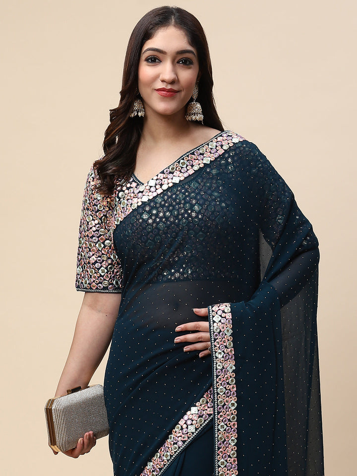 Plain Embroidered Georgette Saree