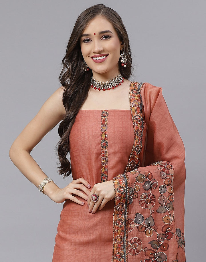 Chanderi Embroidered Suit Piece with fancy dupatta