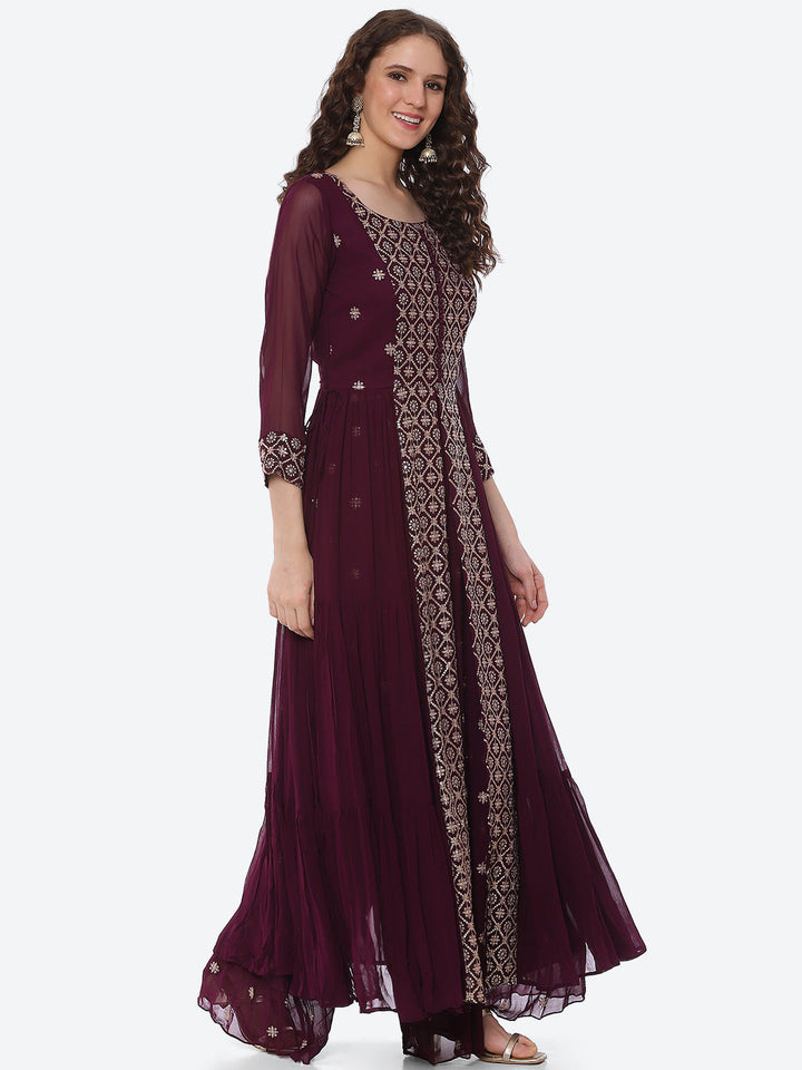 Sequin Georgette Kurta With Palazzo &amp; Dupatta