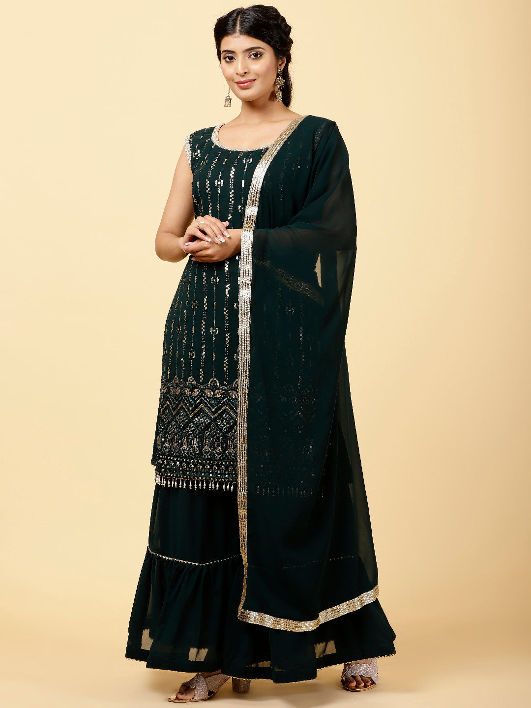 Sequen Georgette Kurta With Garara &amp; Dupatta
