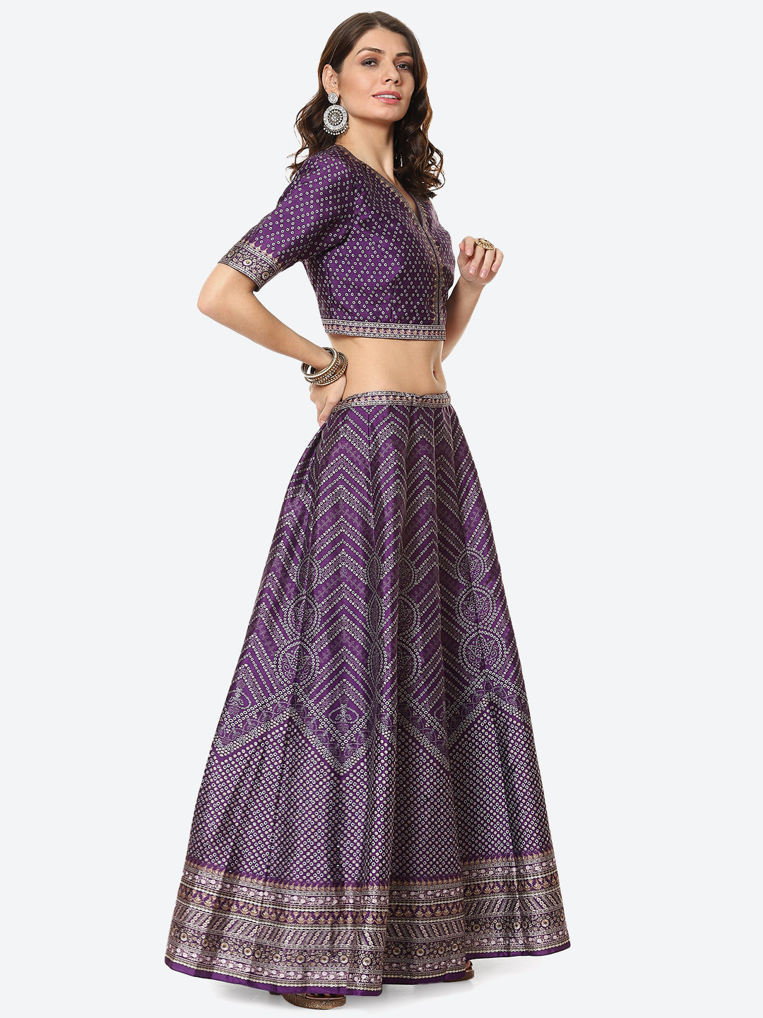 Printed Choli With Lehenga &amp; Net Dupatta