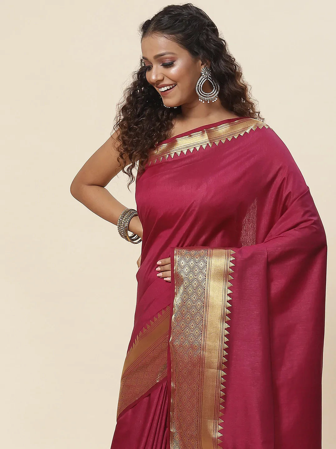 Plain Zari Border Handloom Woven Saree