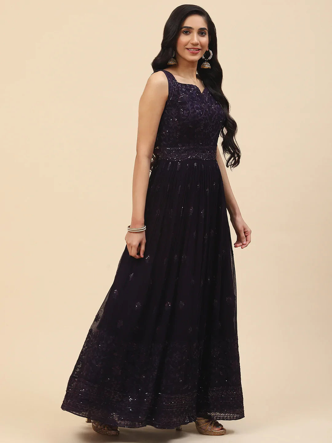 Resham Booti Embroidered Georgette Kurta With Churidar &amp; Dupatta