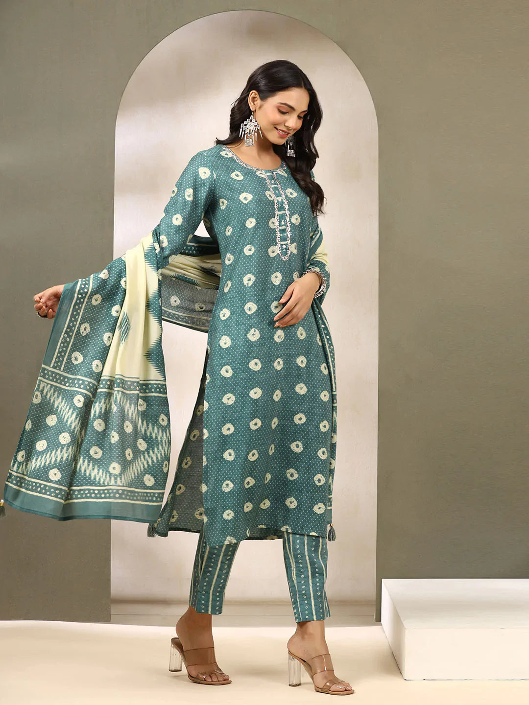 Printed Muslin Kurta With Pants &amp; Dupatta