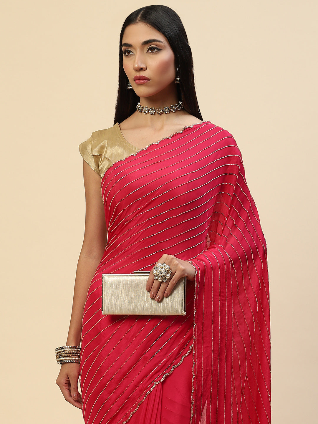 Cutdana Embroidered Crepe Saree