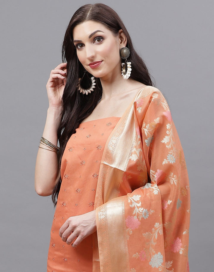 Chanderi Embroidered Suit Piece with Banarasi Dupatta