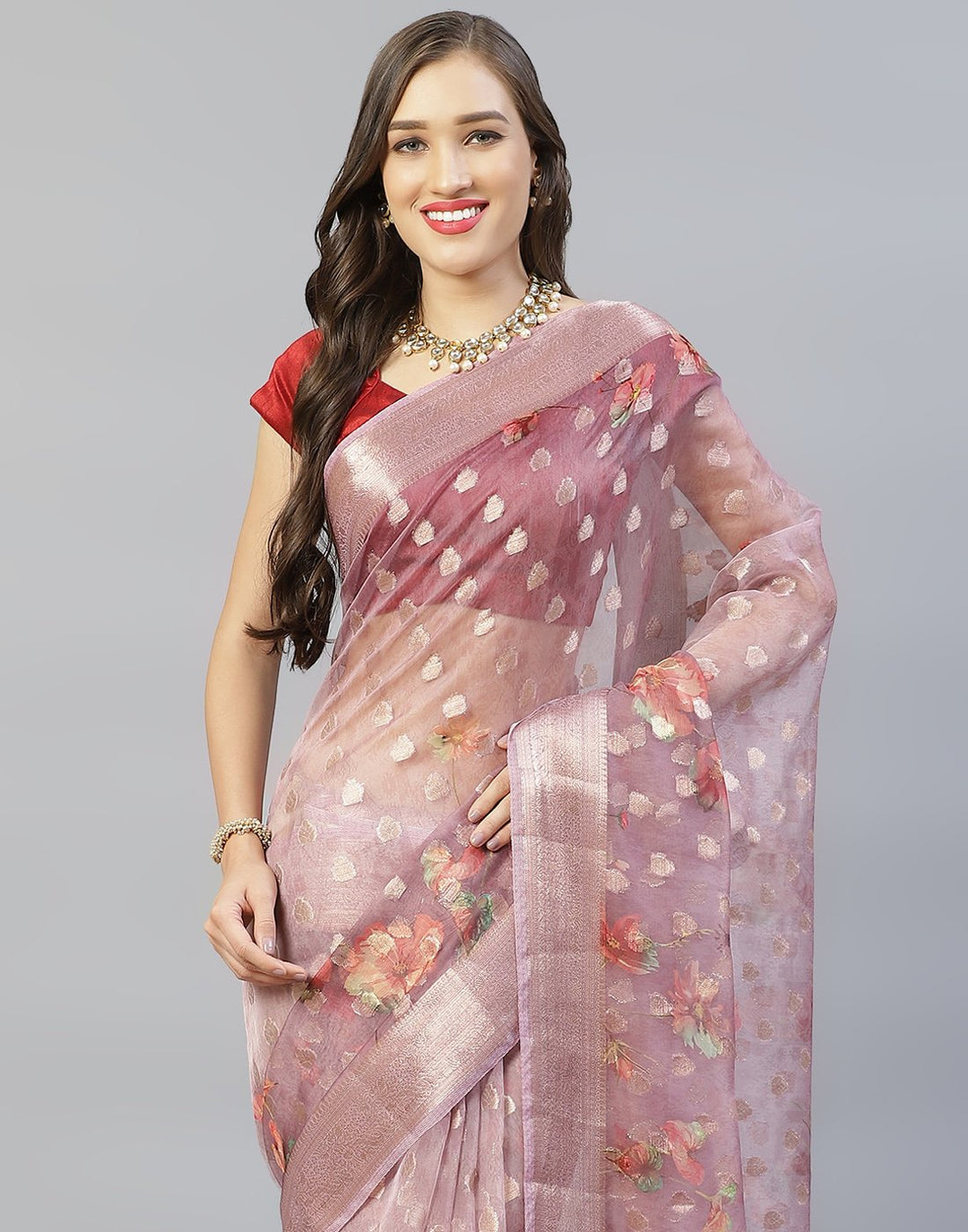 Floral Printed Kora Saree