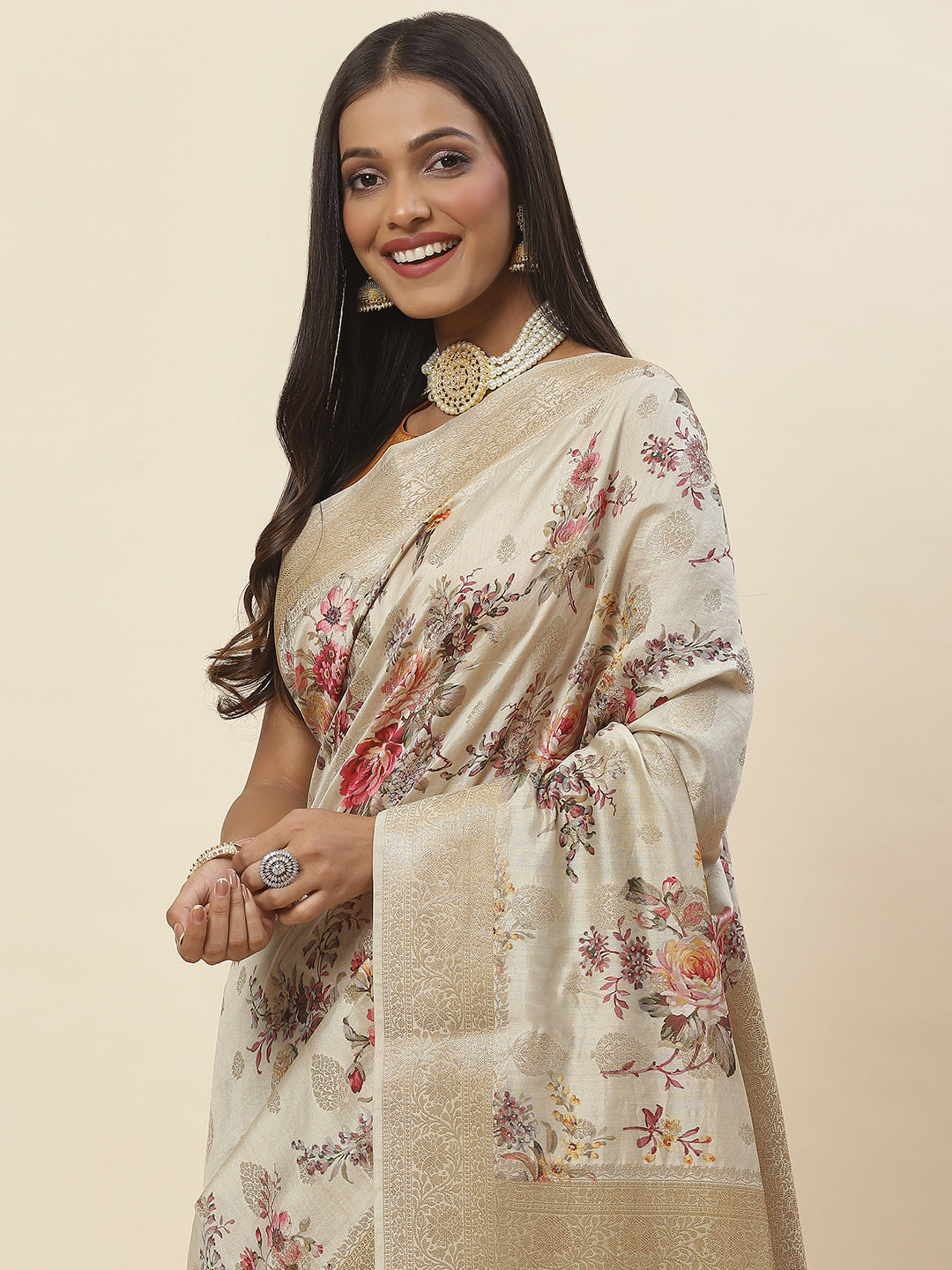Digital Floral Printed Tussar Saree