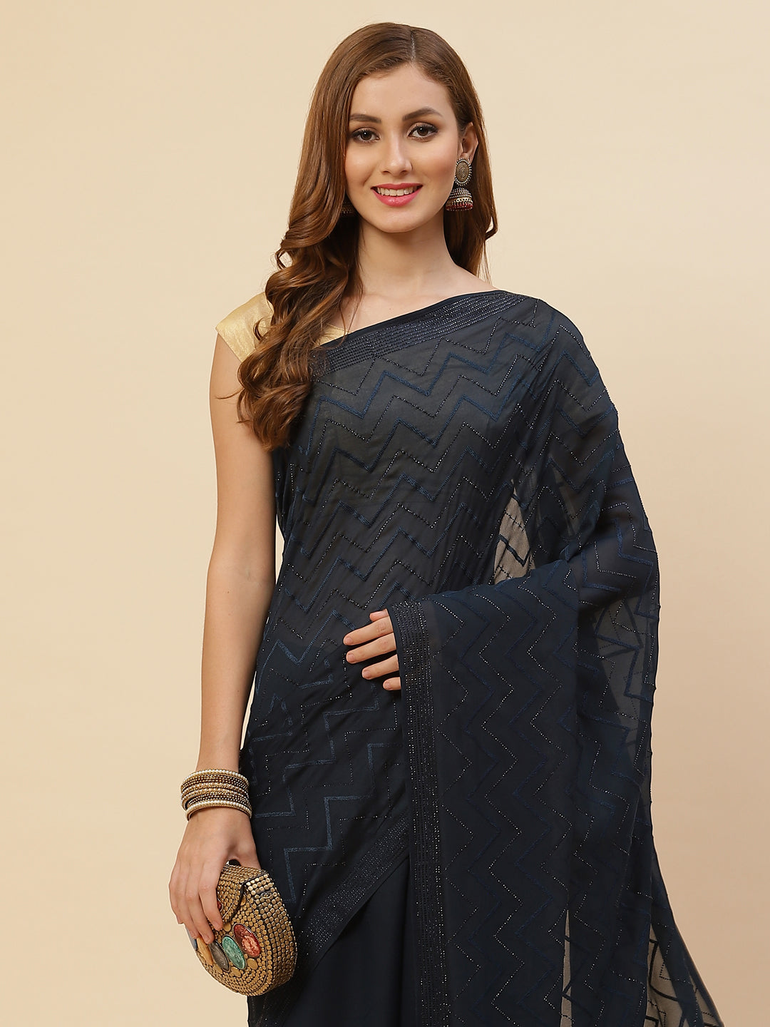 Swarovski Jaal Embroidered Georgette Saree