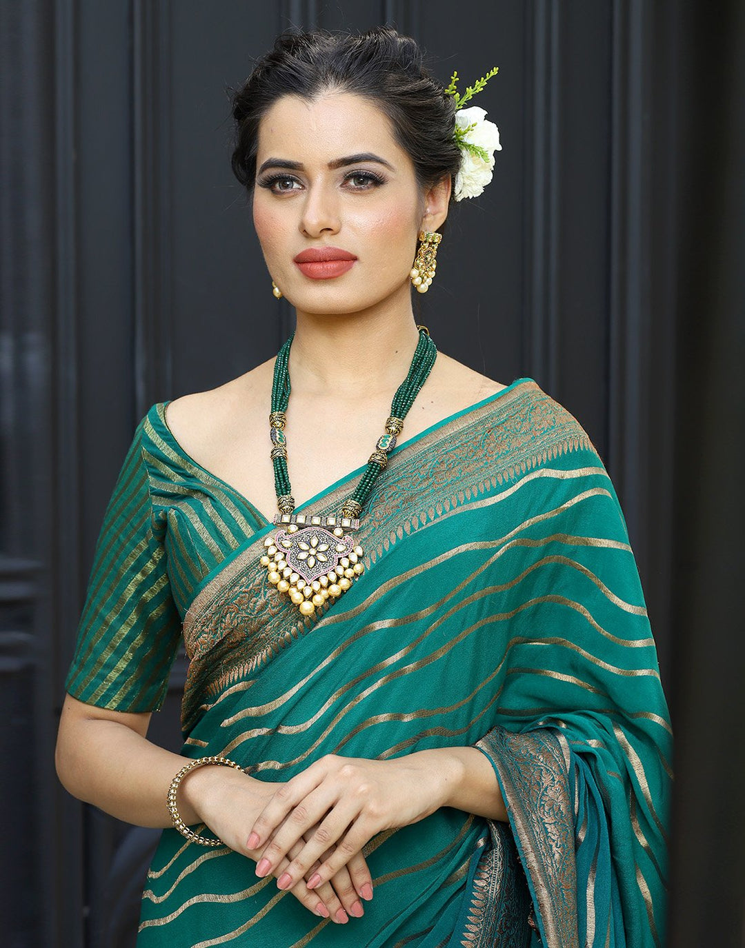 MBZ Meena Bazaar-PLAIN CREPE SAREE