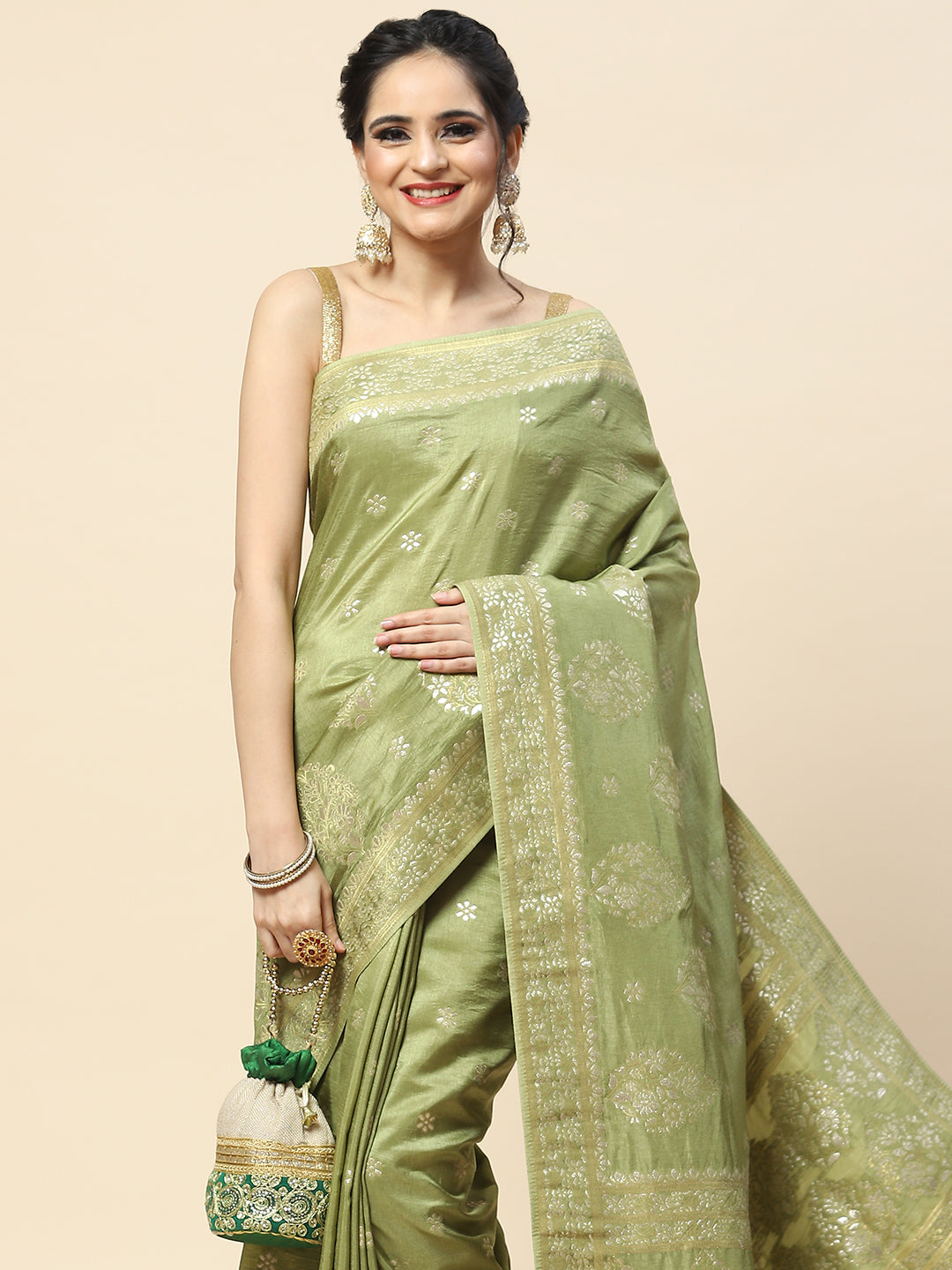 Zari Booti Woven Handloom Saree