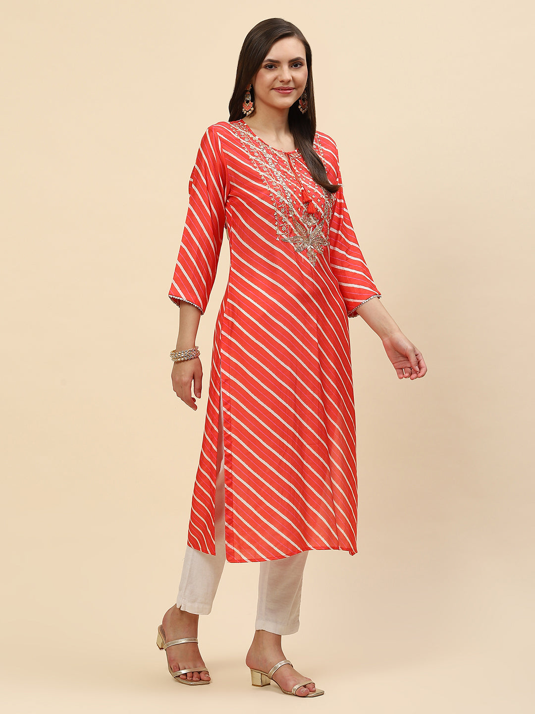 Neck Embroidered &amp; Printed Muslin Kurta