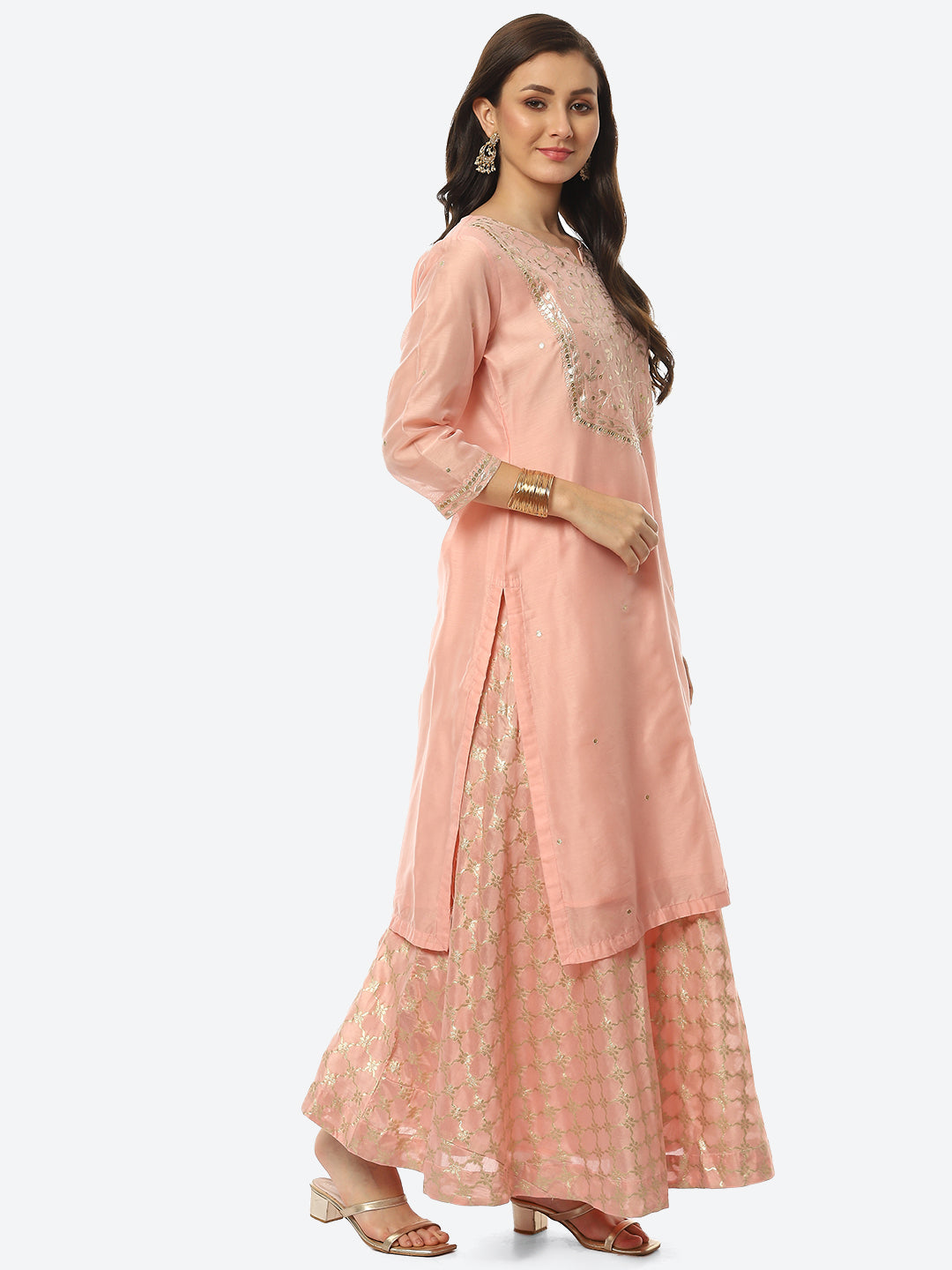 Embroidered Chanderi Kurta With Skirt