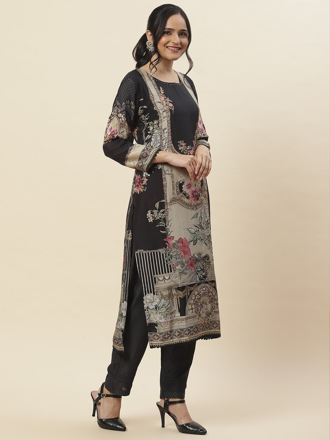 Printed Muslin Kurta With Pants &amp; Dupatta