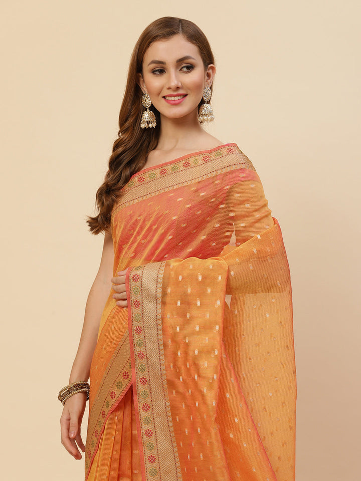 Zari Border Booti Printed Cotton Saree