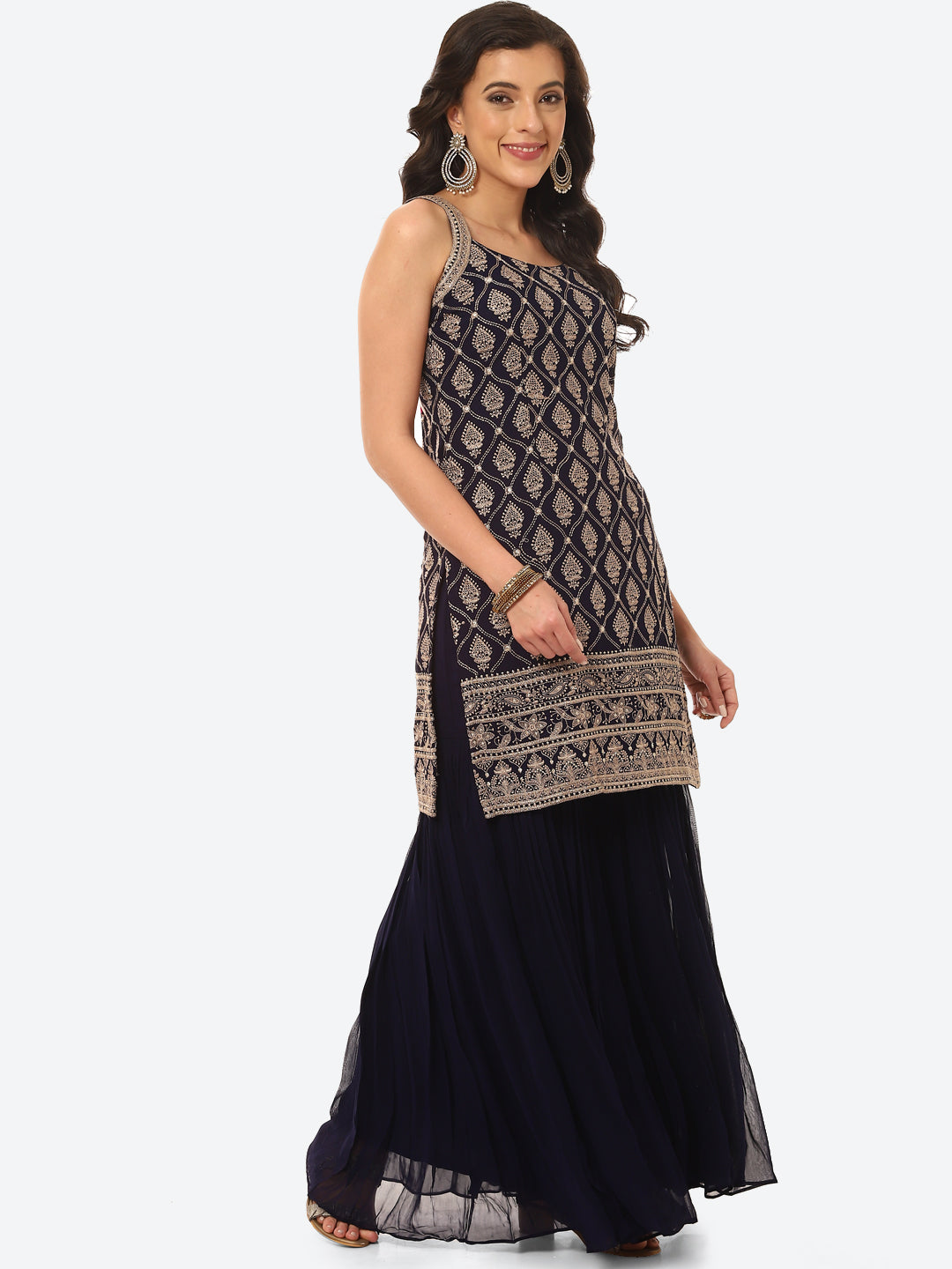 Resham Jaal  Georgette Kurti With Garara With Net Dupatta