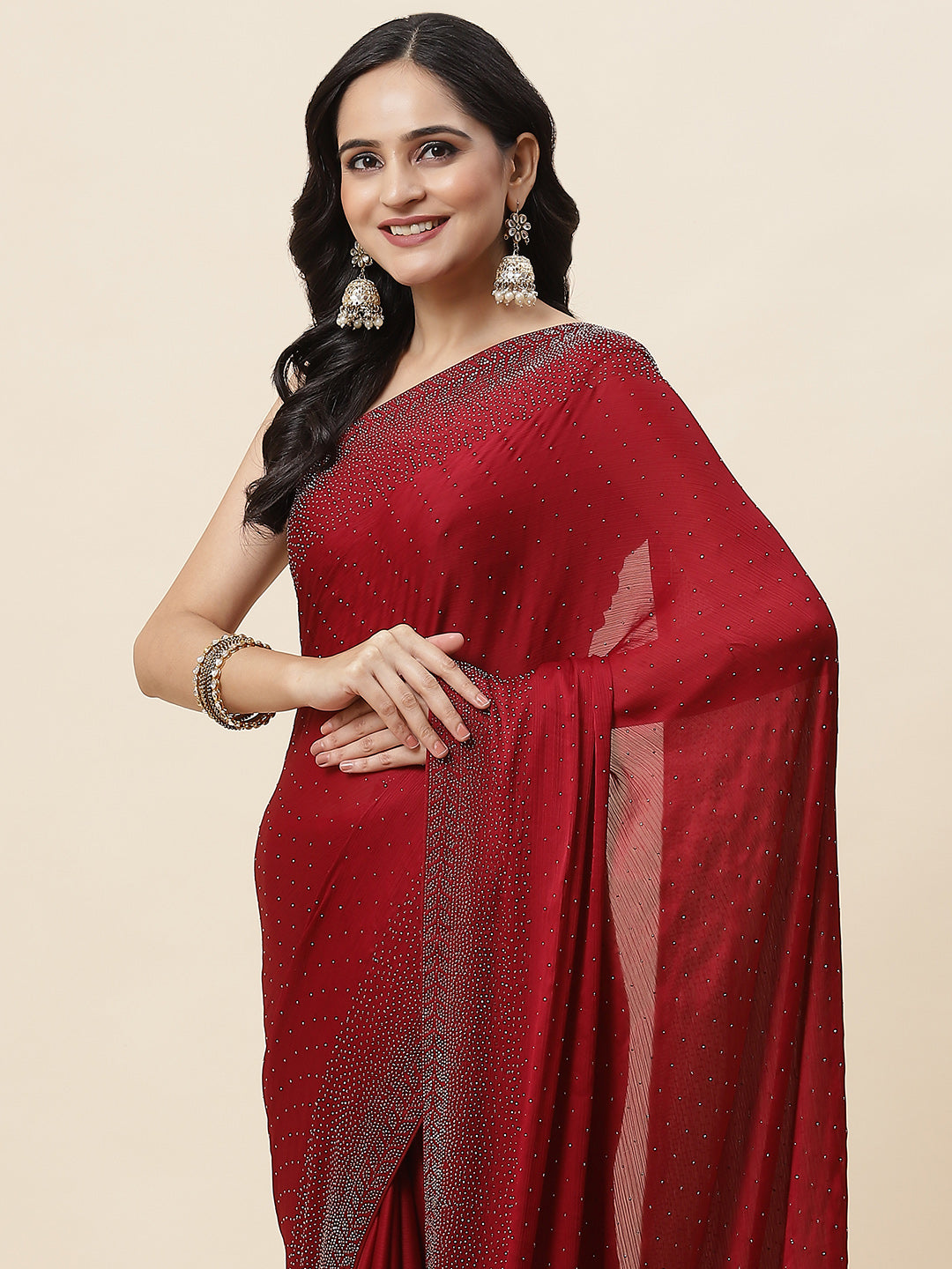 Stone Embroidered Chiffon Saree