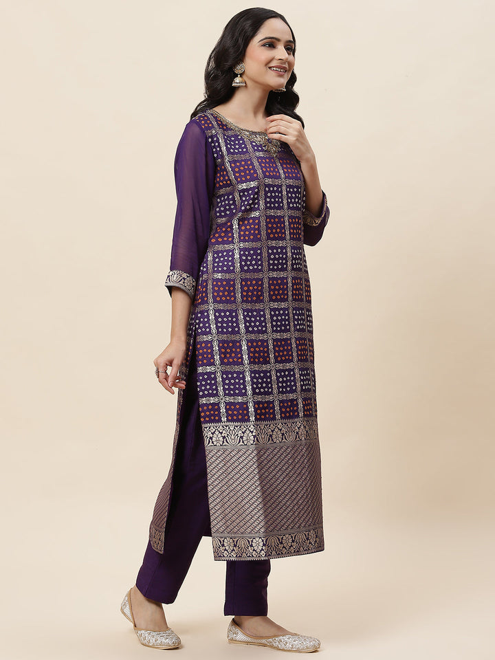 Zari Jaal Handloom Kurta With Pants &amp; Dupatta
