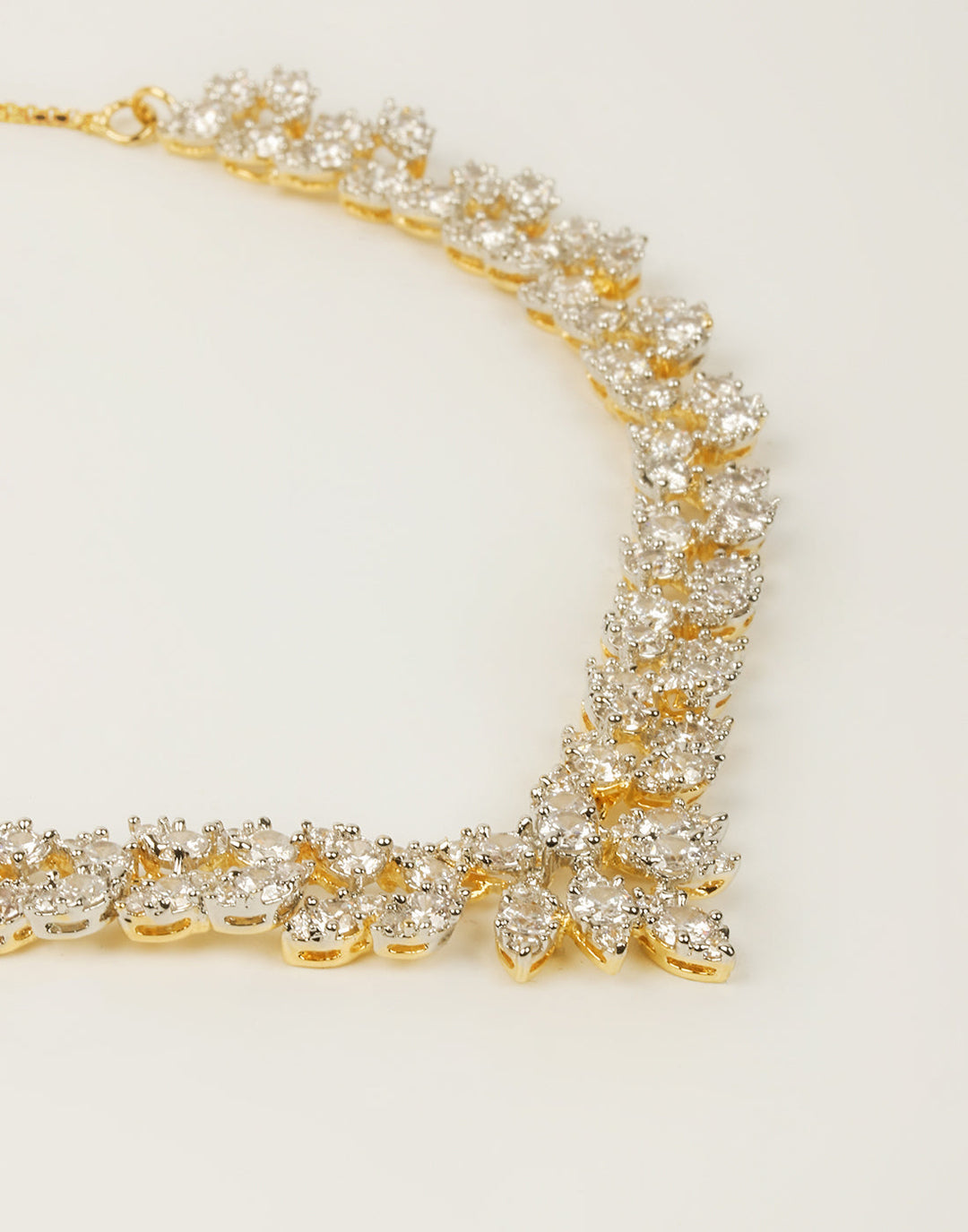 Golden And Diamond Stone Necklace Set With Earrings