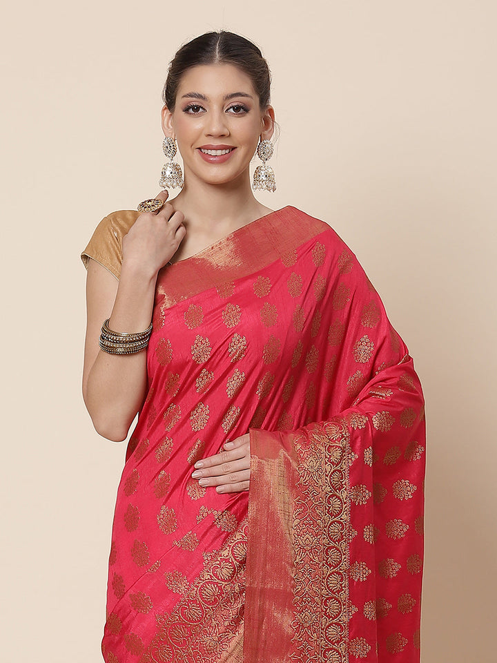 Zari Border Booti Art Handloom Woven Saree