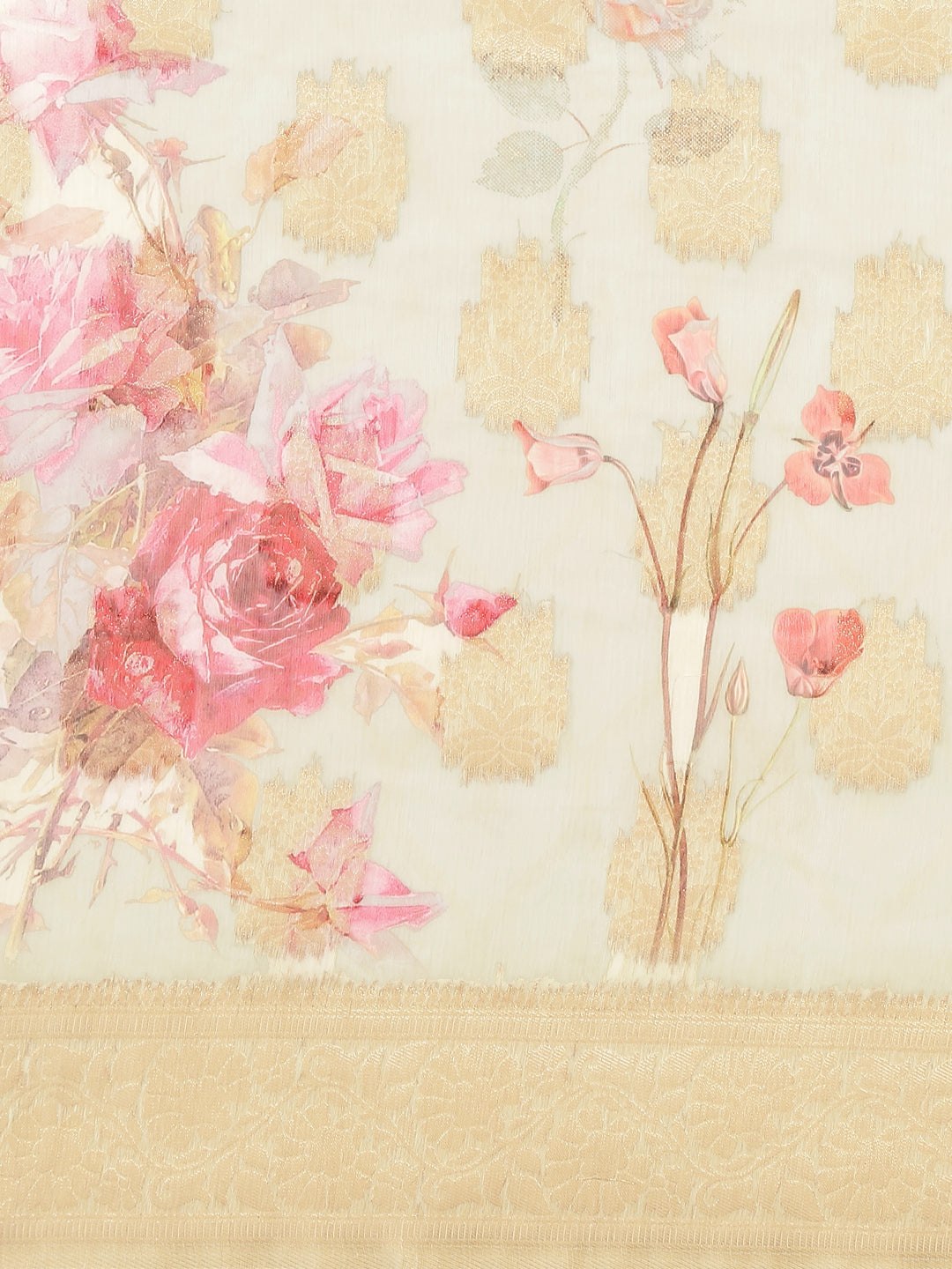 Digital Floral Banarasi Pallu Sarees Printed