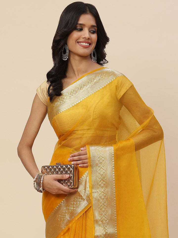 Zari Border Organza Plain Saree