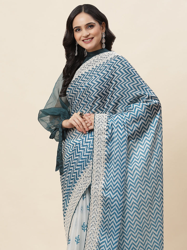 Block Printed Satin Saree - Meena bazaar