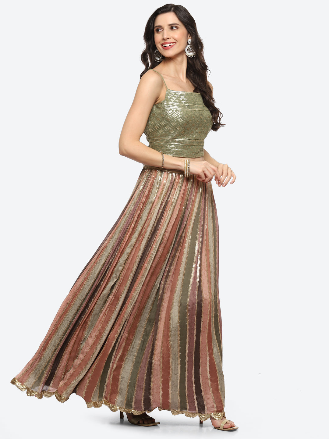Resham Embroidered Georgette Choli Jacket With Lehenga &amp; Dupatta