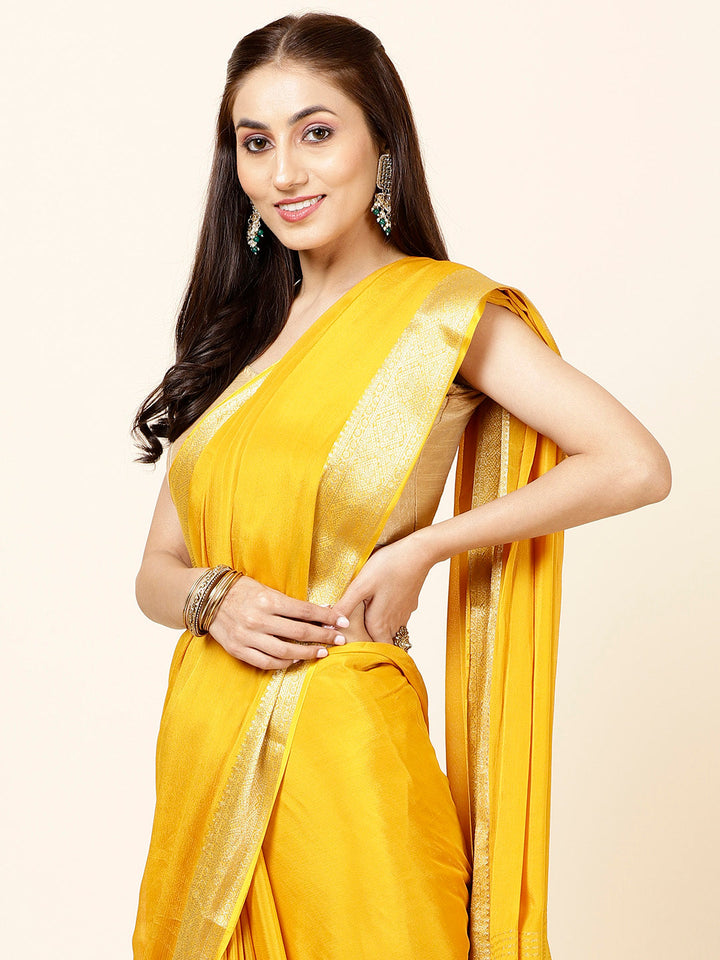 Zari Border Plain Crepe Saree