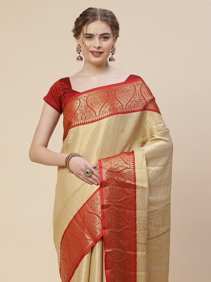 Brocade Zari Booti Art Handloom Woven Saree