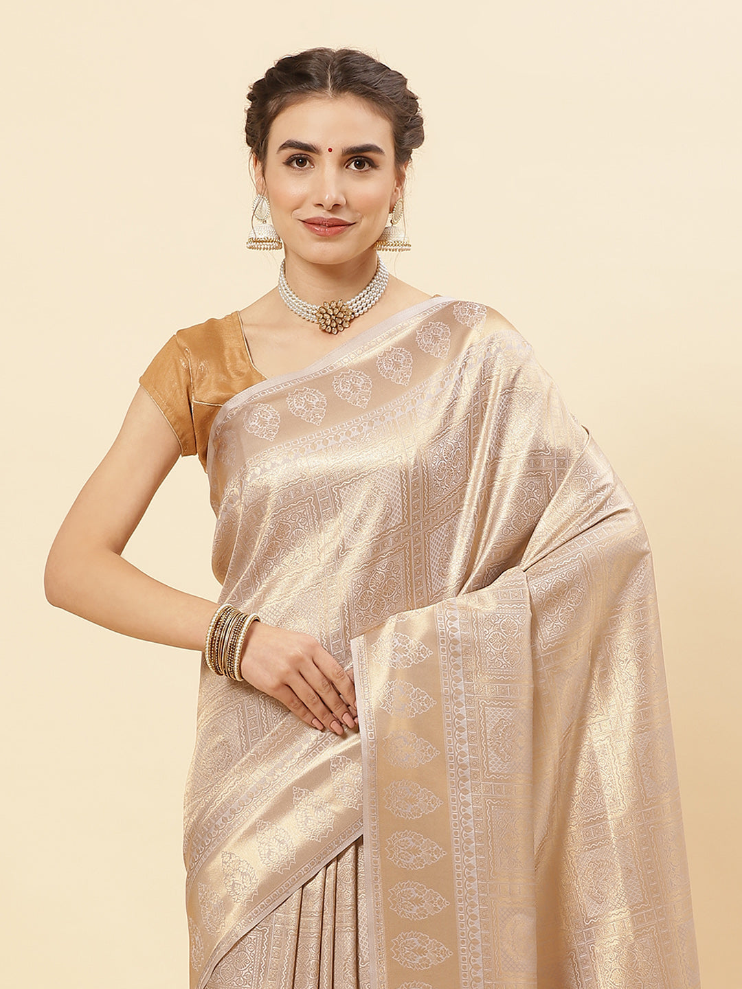 Brocade Zari Jaal Art Handloom Saree with Running blouse