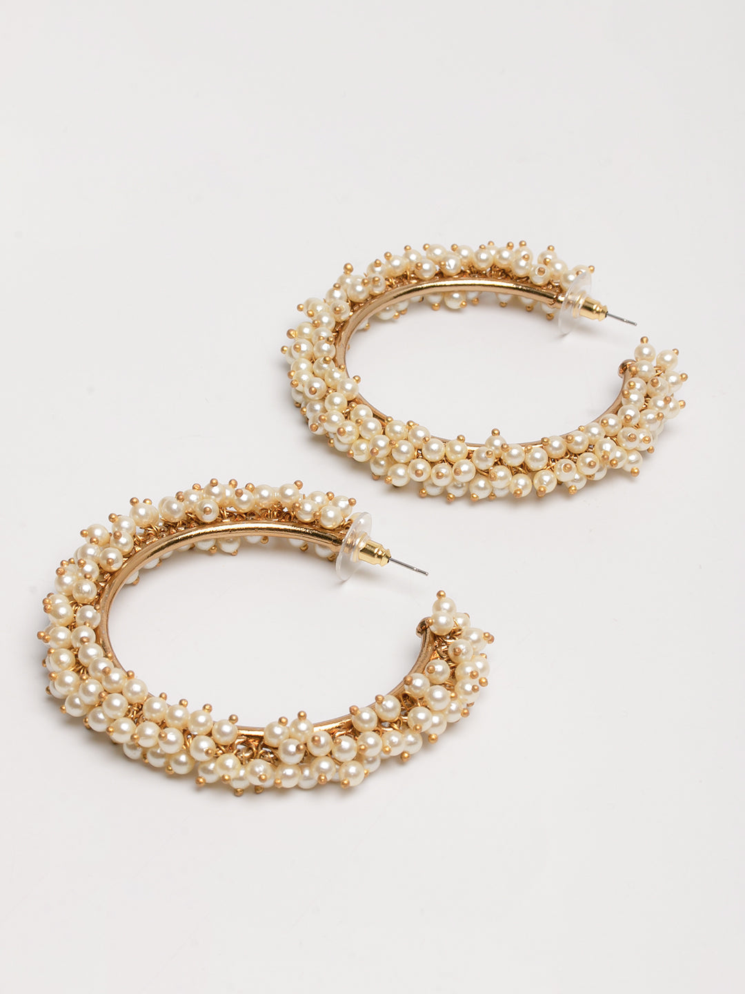 Golden &amp; White Pearl Hoop Earrings