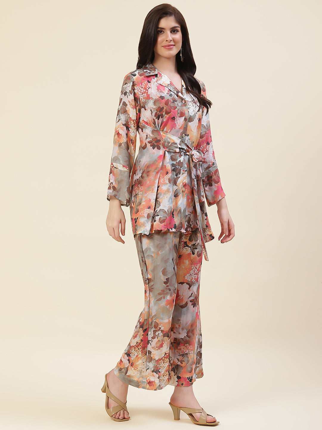 Multicolored Co-ord Set Short Kurti With Flared Pants