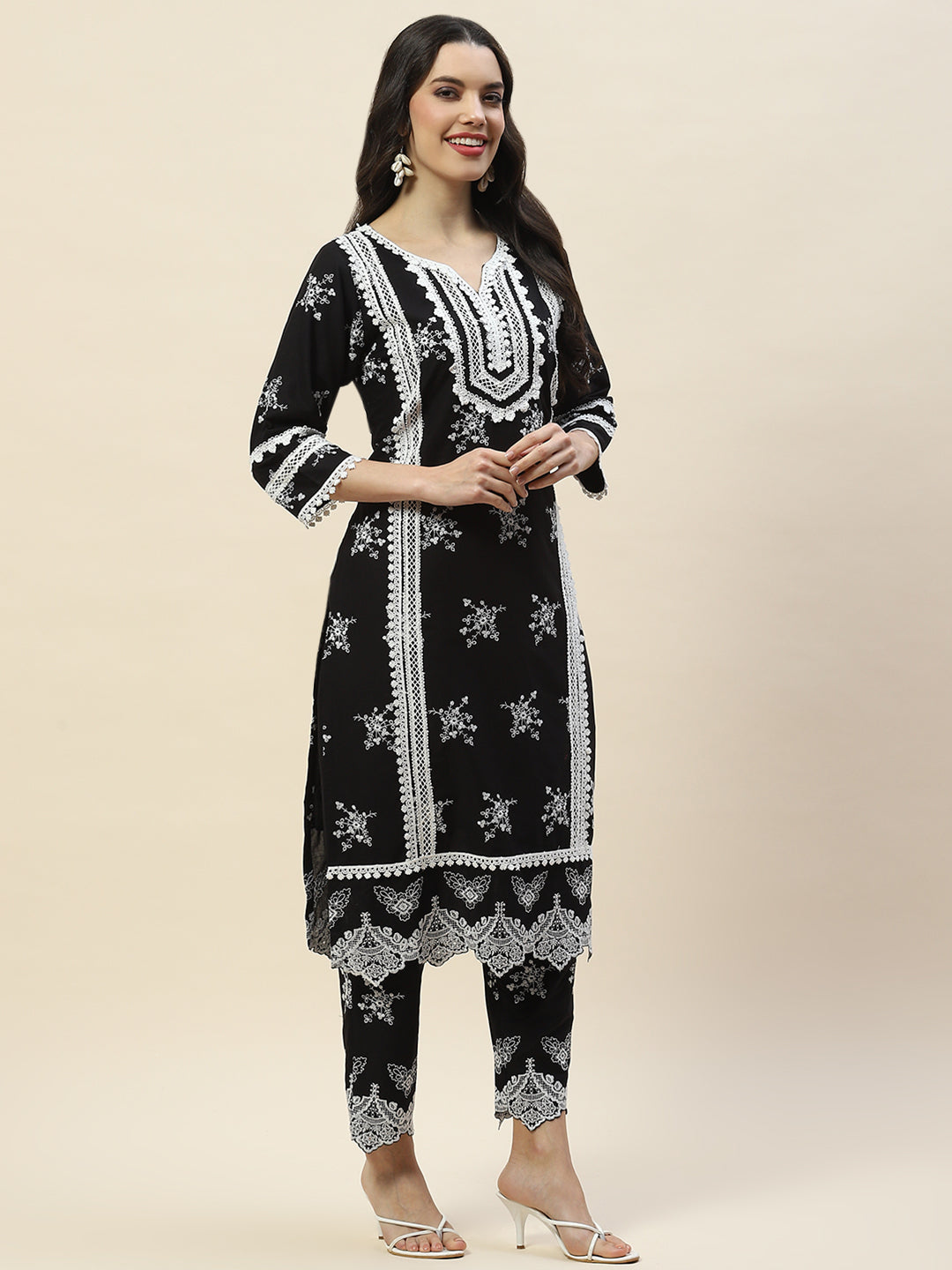 Embroidered Cotton Suit Set With Dupatta