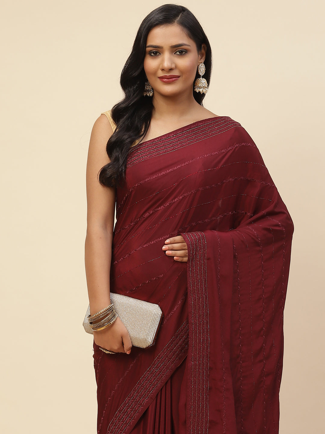 Swarovski Embroidered Crepe Saree