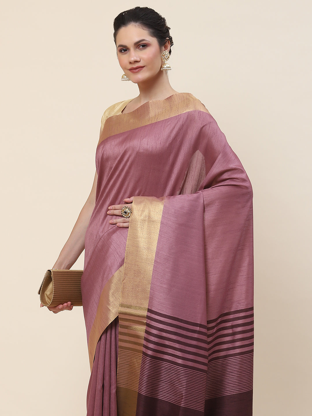 Plain Zari Border Woven Handloom Saree