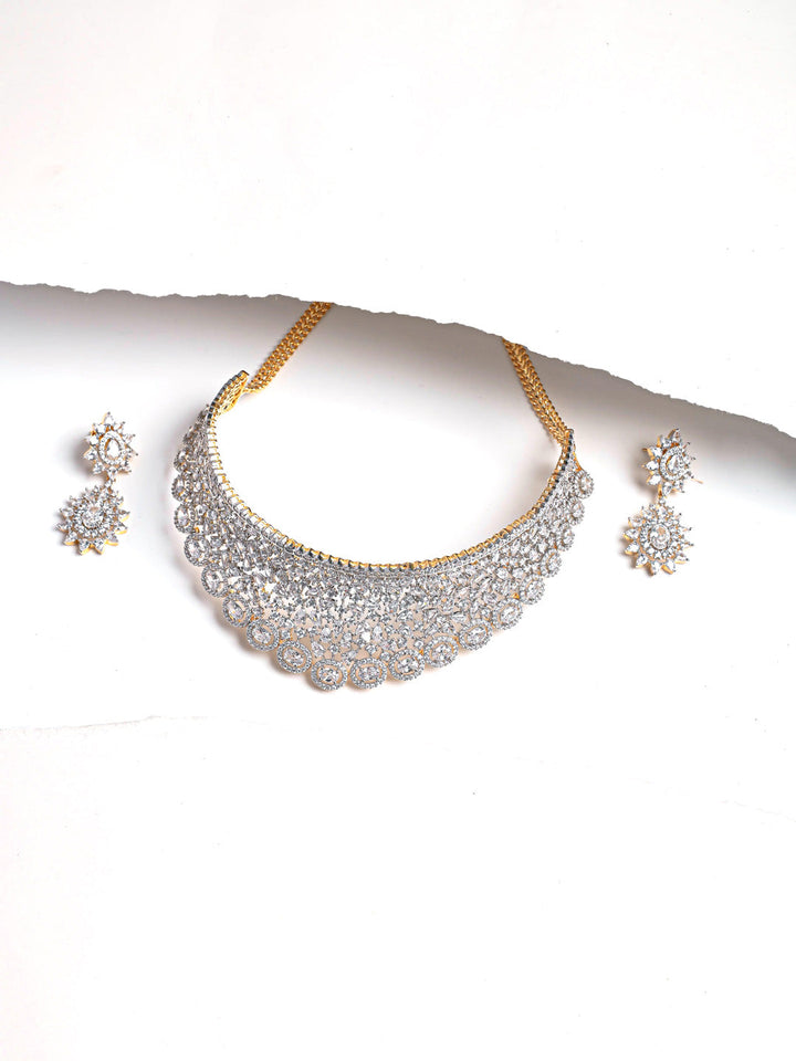 Silver AD Necklace Set With Earrings