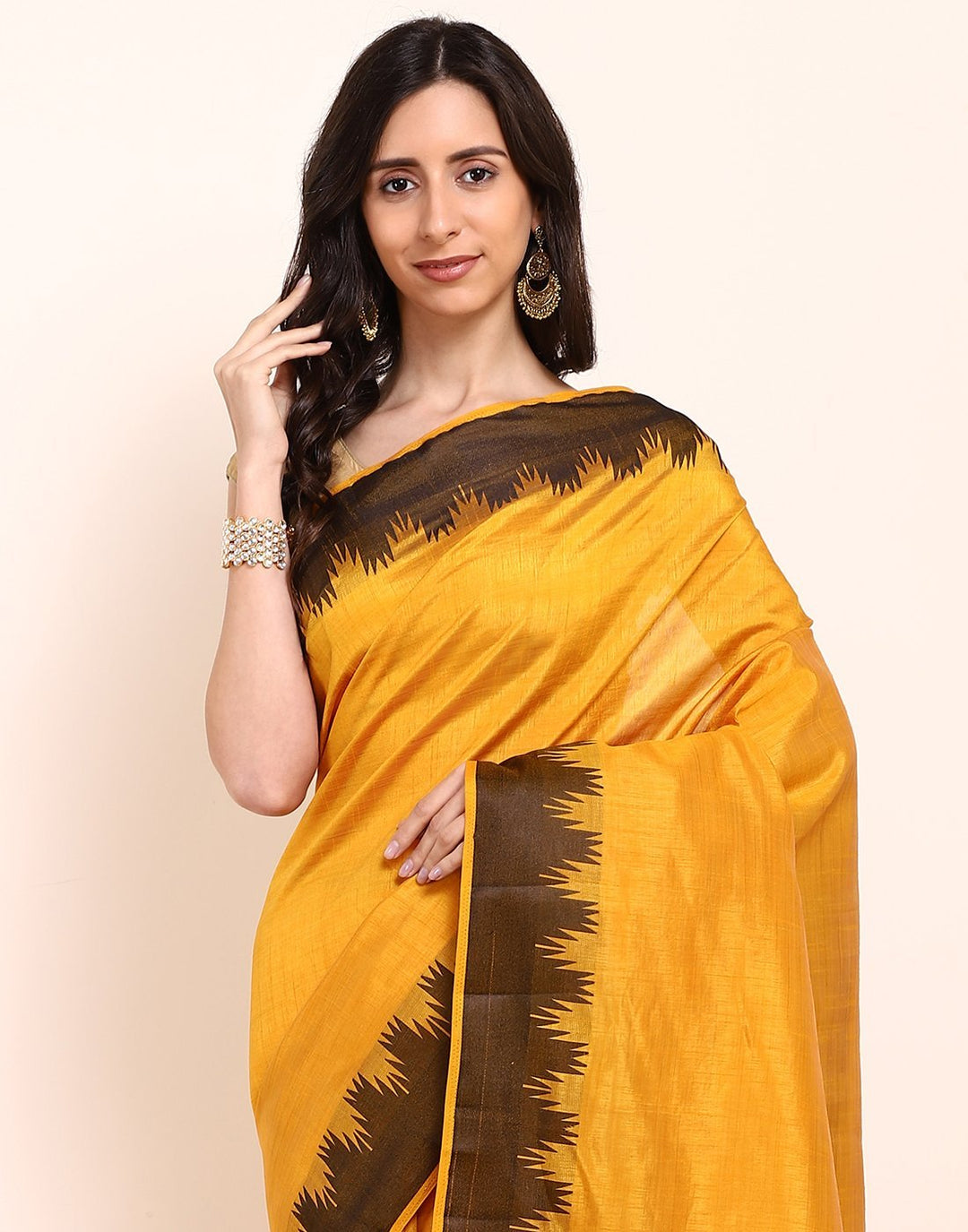 MBZ Meena Bazaar-Mustard Art Handloom Saree