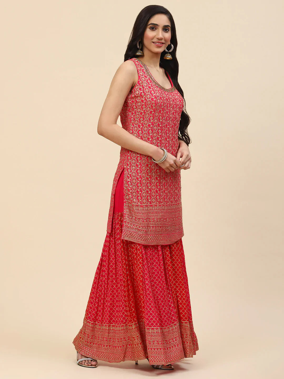 Zari Embroidered Handloom Kurti With Garara &amp; Dupatta