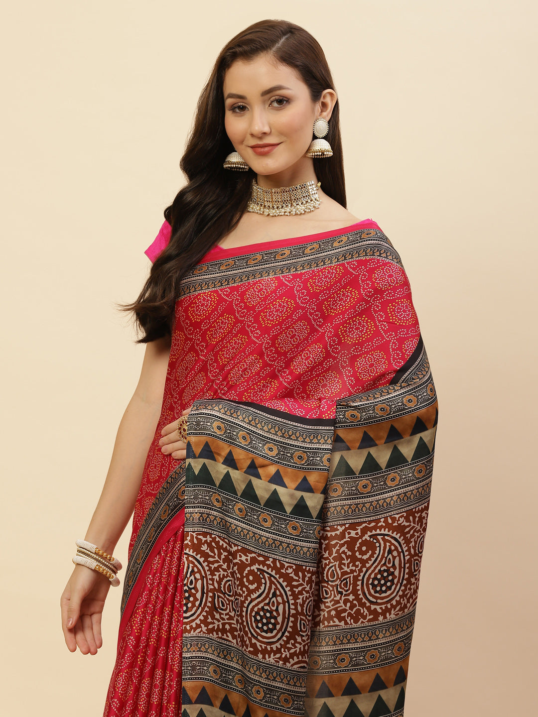 Bandhani Printed Satin Saree