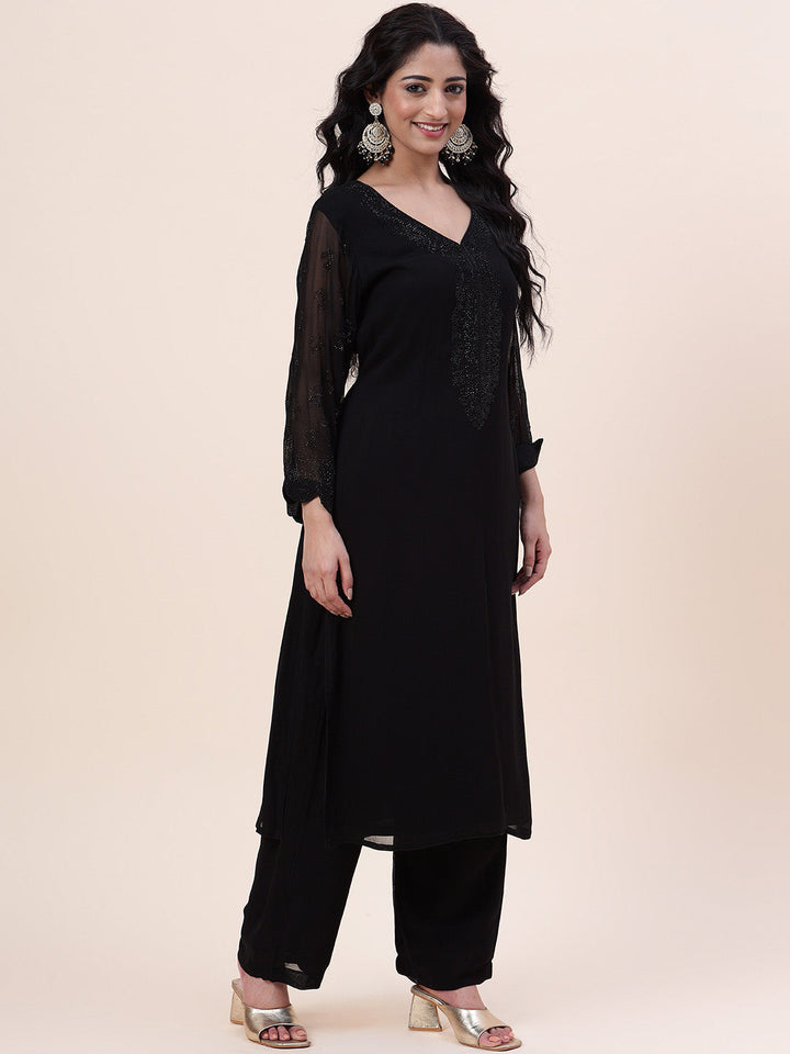Swarovski Georgette Kurta With Sharara &amp; Dupatta