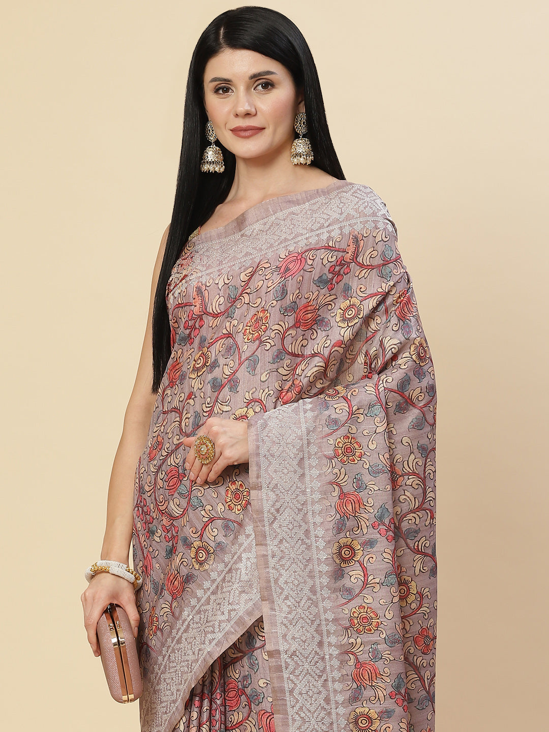 Digital Floral Printed Tussar Saree