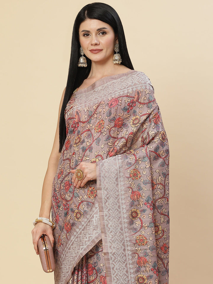 Digital Floral Printed Tussar Saree