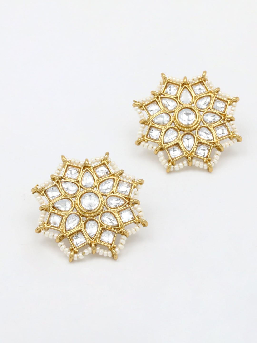 Gold &amp; White Stud Earrings