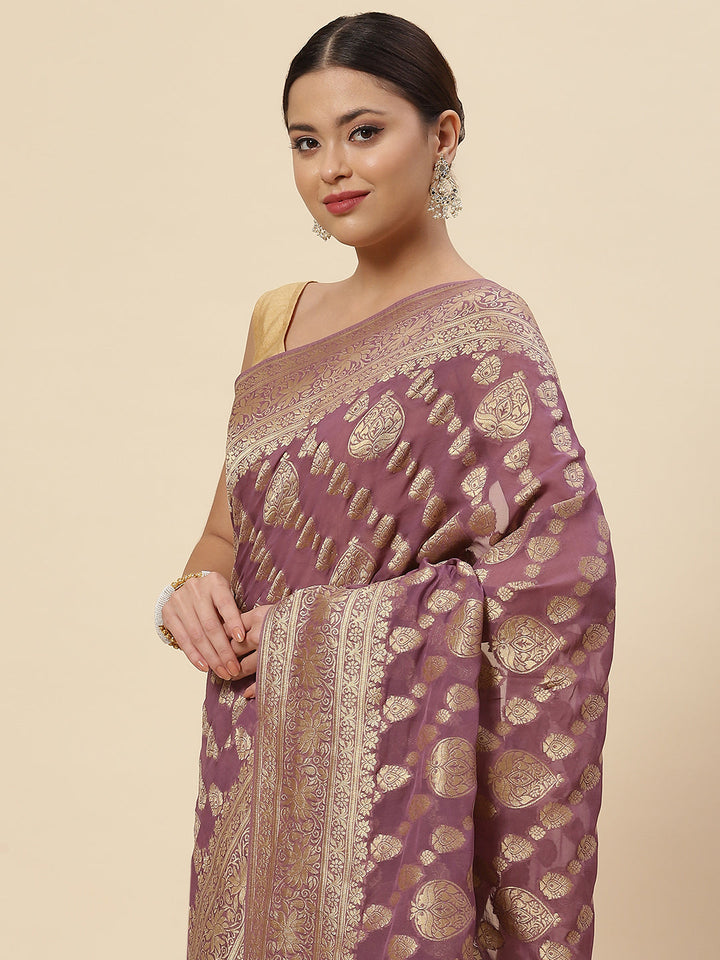 Zari Border Booti Georgette Plain Saree
