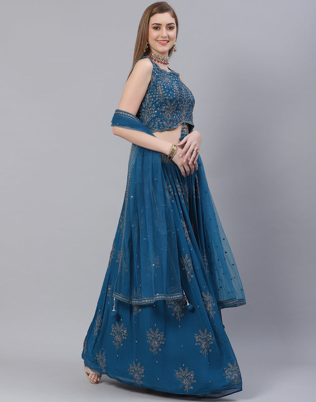 Georgette Lehenga Paired With Matching Crop Top